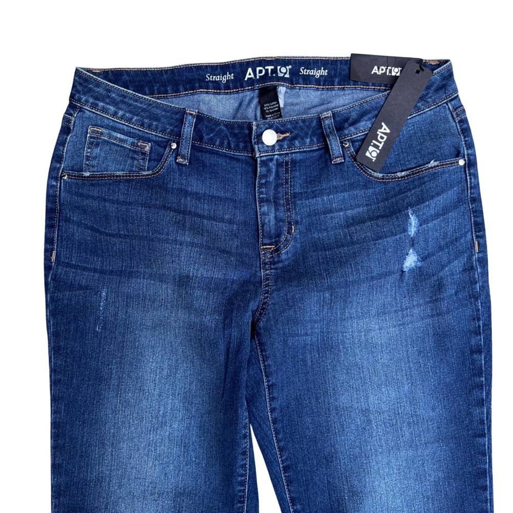 Apt. 9 Straight Leg Jeans Womens Size 12 Blue Mid Rise Distressed Denim Pants